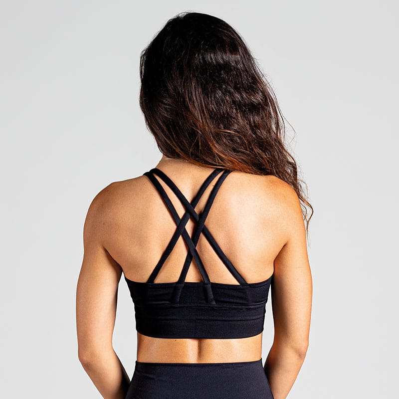 Essential Training Bra in Schwarz (Black); funktionaler Sport-BH mit Two-Strap Cross-Back Design für optimalen Halt beim Fitness-Training.
