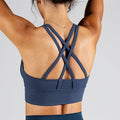 Essential Training Bra in Grauviolett (Grey Purple); funktionaler Sport-BH mit Two-Strap Cross-Back Design für optimalen Halt beim Fitness-Training.