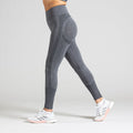 Seamless Yoga Leggings in Dunkelgrau; blickdichte nahtlose High-Waist-Leggings mit Mesh-Details für Yoga, Pilates und low-impact Training.