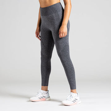 Soft Flow Yoga Leggings in Grau; nahtlose High Waist Sport-Leggings mit Mesh-Details für Yoga, Pilates und low-impact Training.